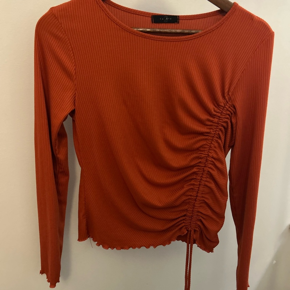 Orange Ruched Long Sleeve Top